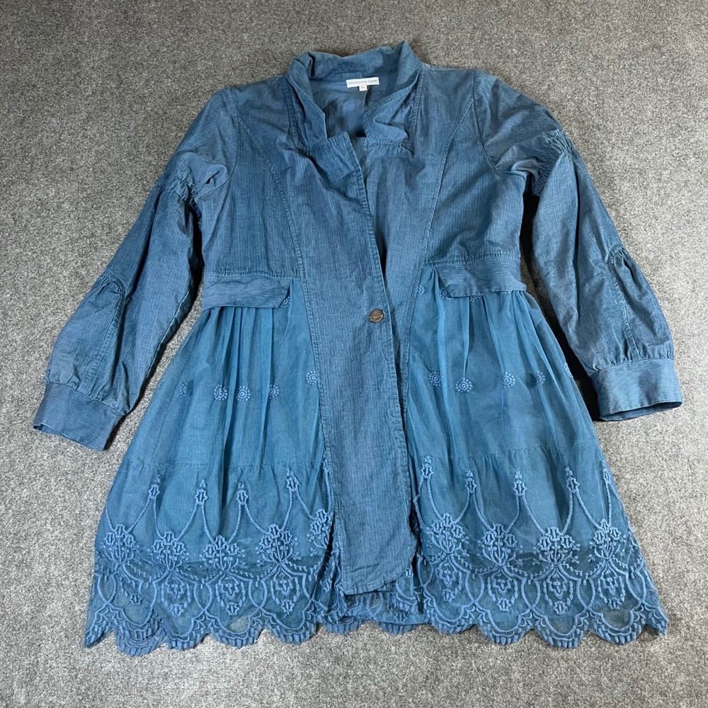 Crosstree Lane Blue Corduroy Mesh Lace Embroidered Jacket Boho XL Cottagecore